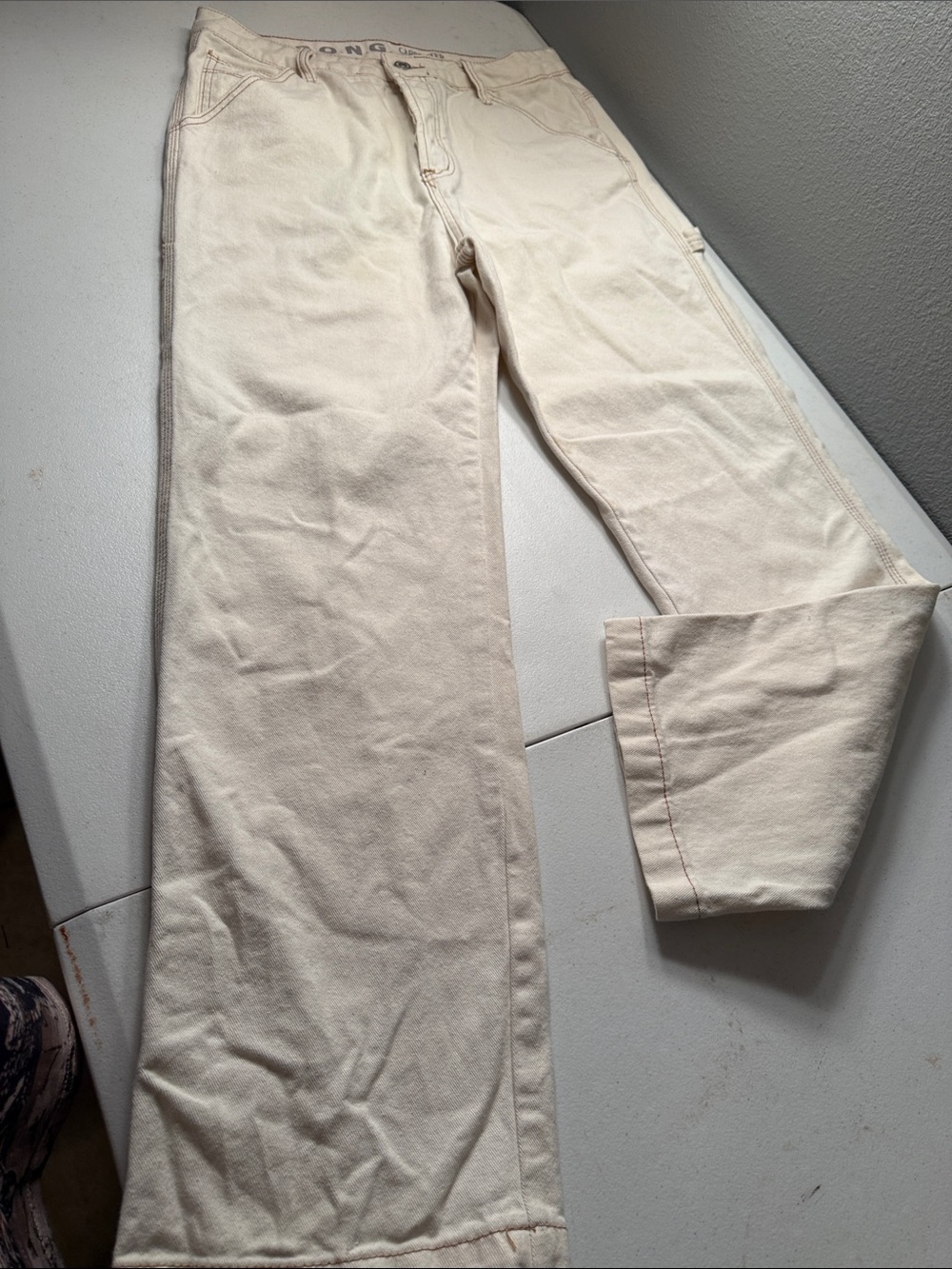 Wide Leg Cream Cotton-Blend Pants